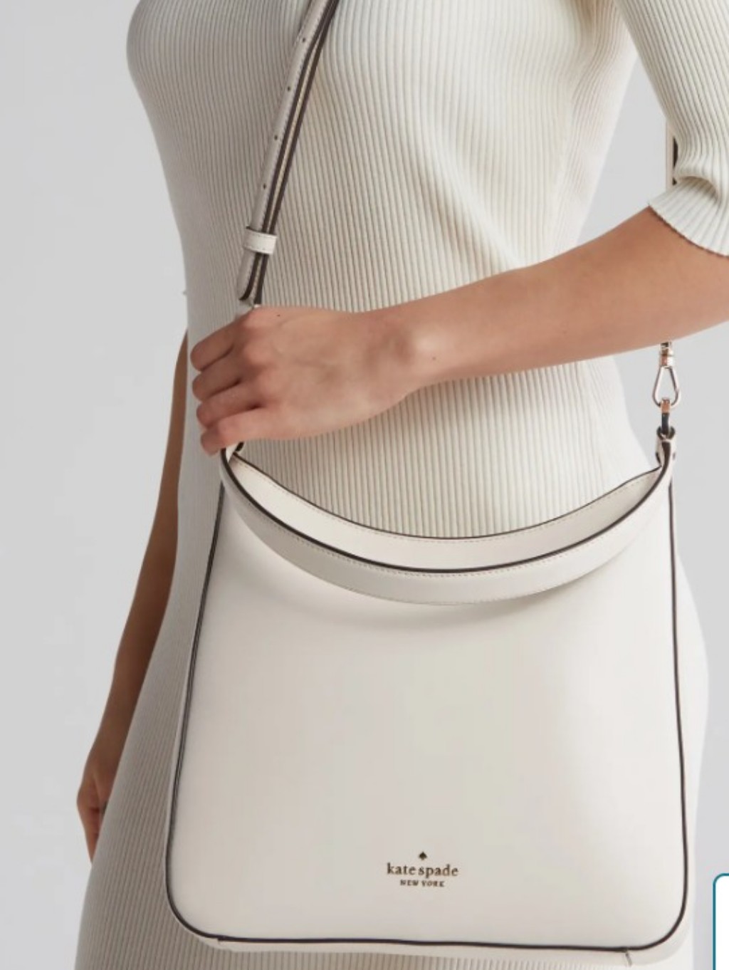 Kate Spade Cream Leather Hobo Shoulder Bag With Contrast Trim